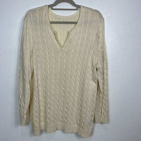 Ralph Lauren Cable Knit Ivory Notch Neck Pullover Sweater Size XL - Picture 1 of 8